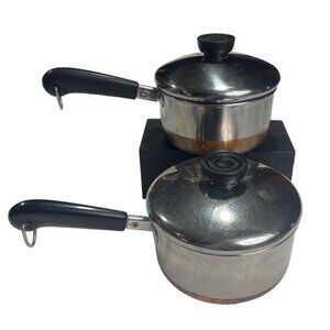 Vintage Revere Ware 1 QT Quart Sauce Pan Copper Clad Bottom With Lid. Lot of 2